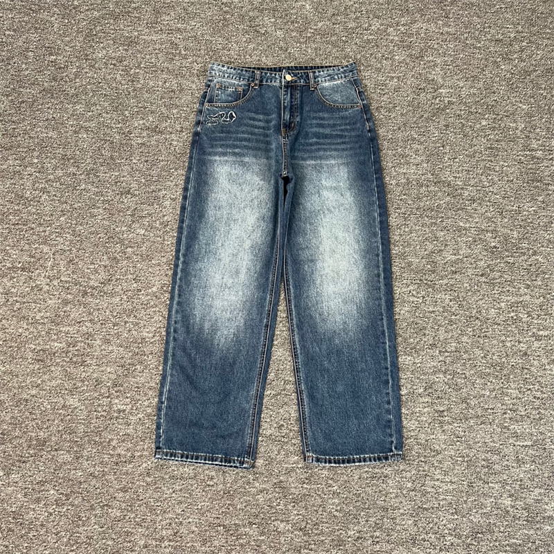 Derschutze Cartoon Embroidery Baggy Jeans