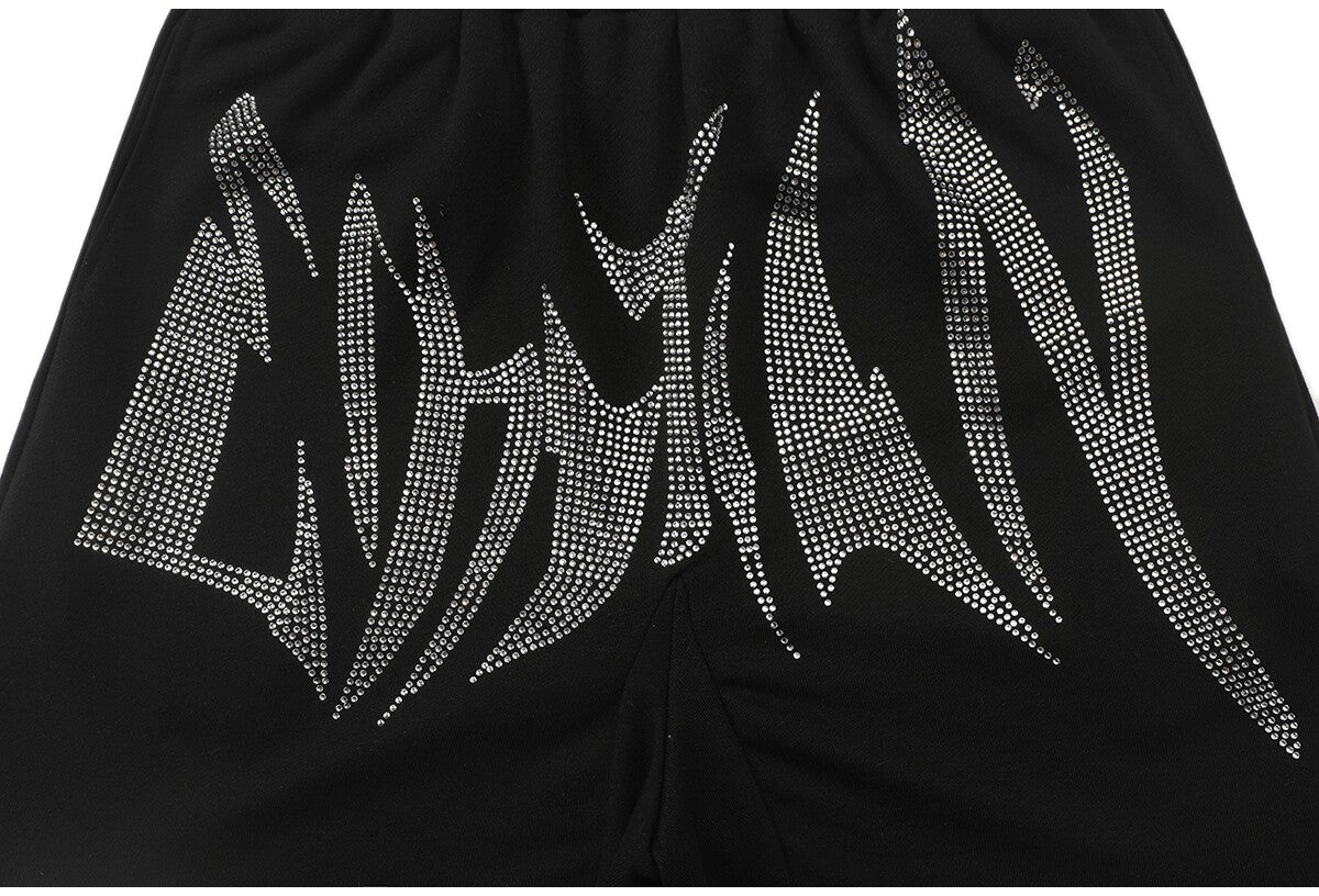 MIXED EMOTION Rhinestone Gothic Sweat Shorts