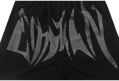 MIXED EMOTION Rhinestone Gothic Sweat Shorts