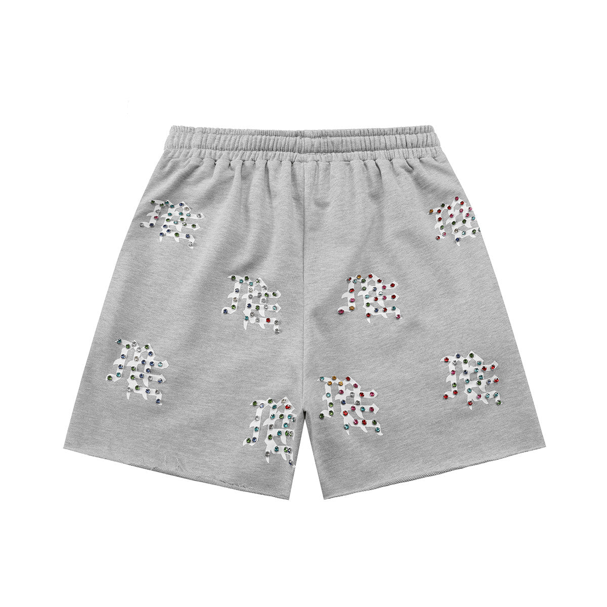 MIXED EMOTION Gothic Letter Rhinestone Shorts
