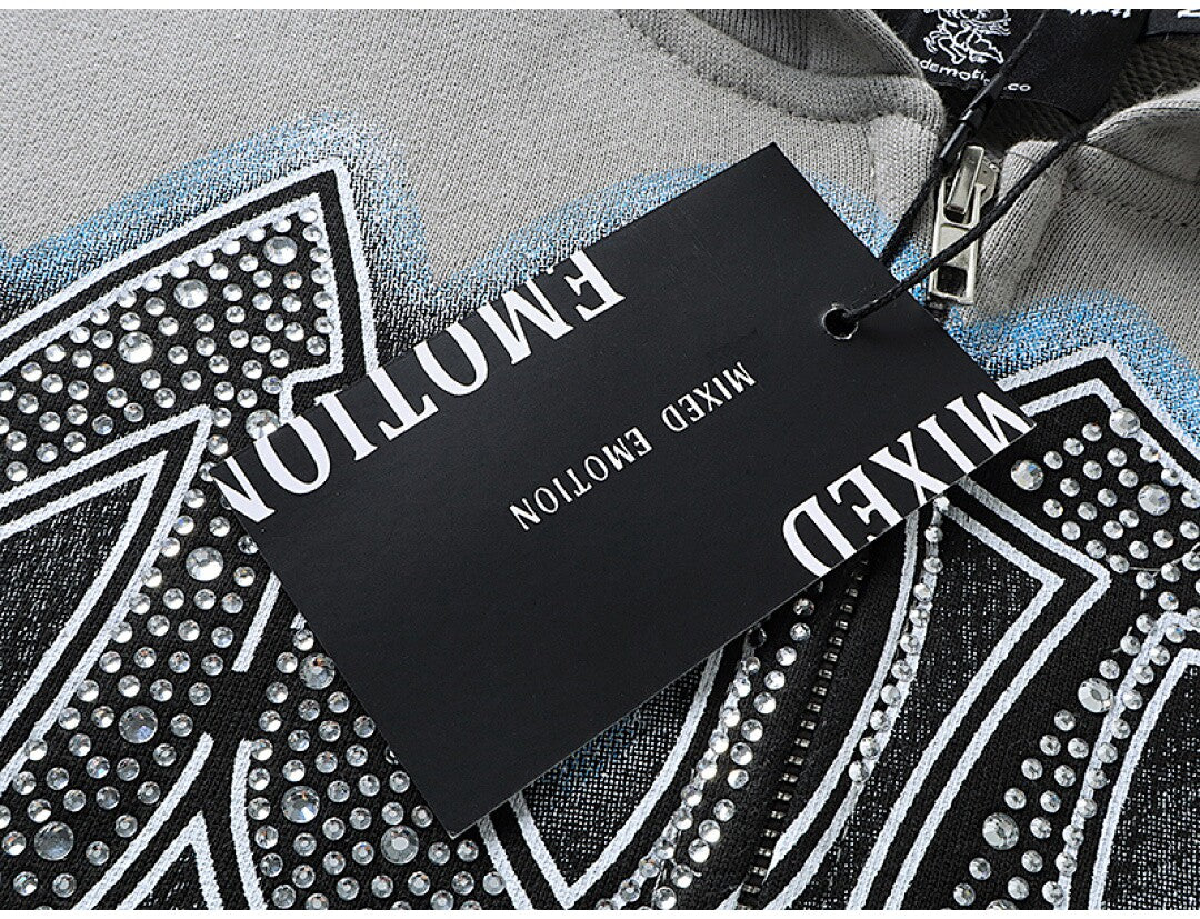 MIXED EMOTION Retro Print Zip Hoodie