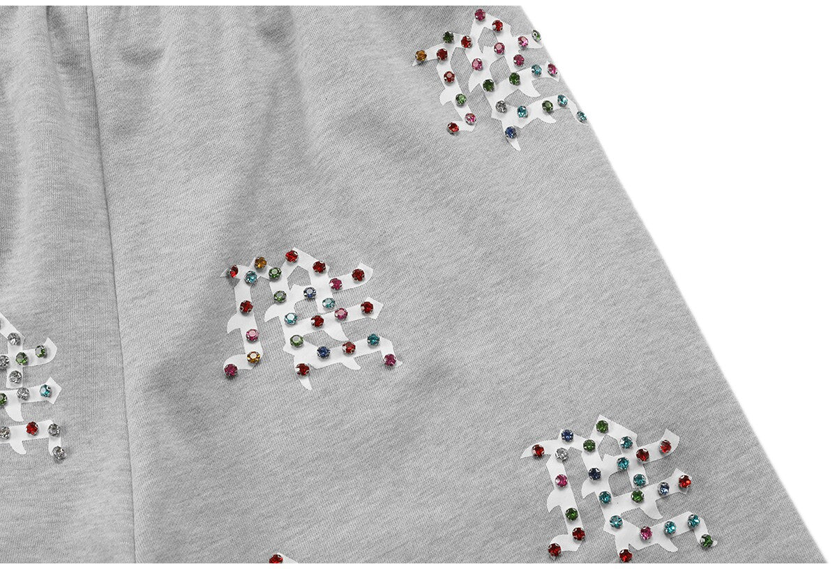 MIXED EMOTION Gothic Letter Rhinestone Shorts