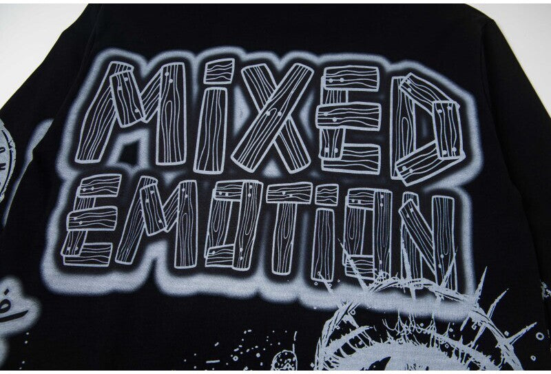 MIXED EMOTION Retro Punk Band Print Top