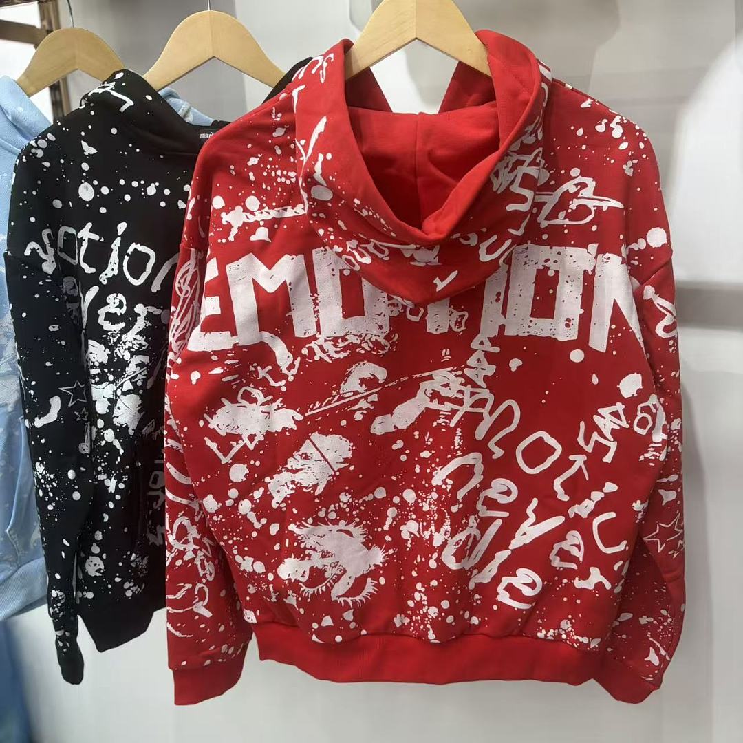 MIXED EMOTION Graffiti Print Zip‑Up Hoodie