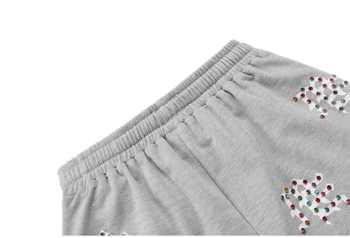 MIXED EMOTION Gothic Letter Rhinestone Shorts