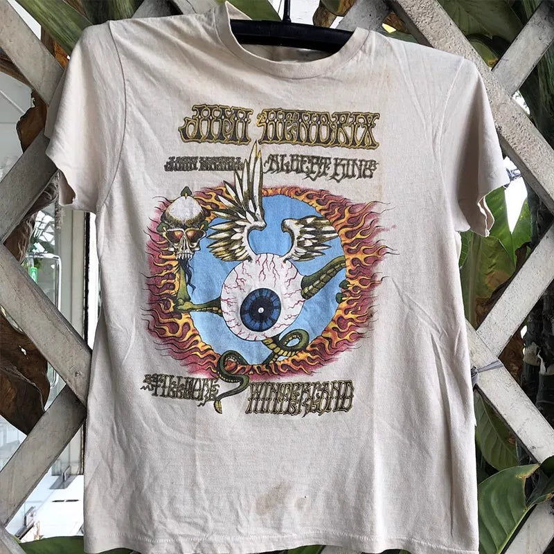 Jimi Hendrix Heavy Metal High Street Hip Hop Men's and Women's Short sleeved T-shirt