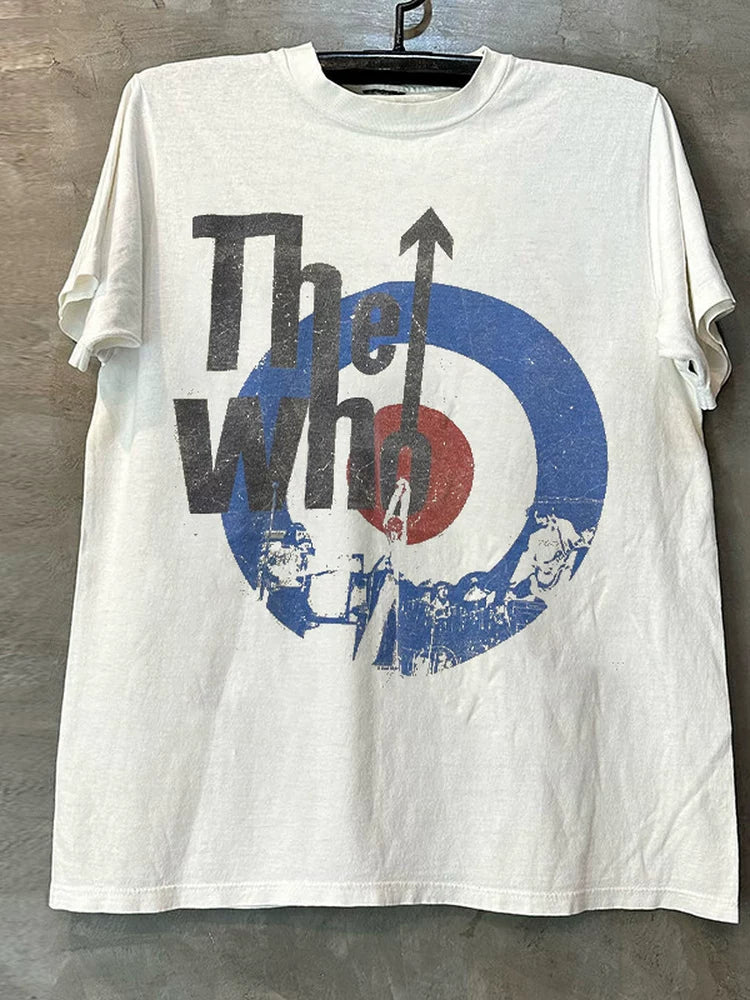 The Who Who band European and American high street rock style oversized vintage short sleeved men's and women's heavyweight cotton T-shirts