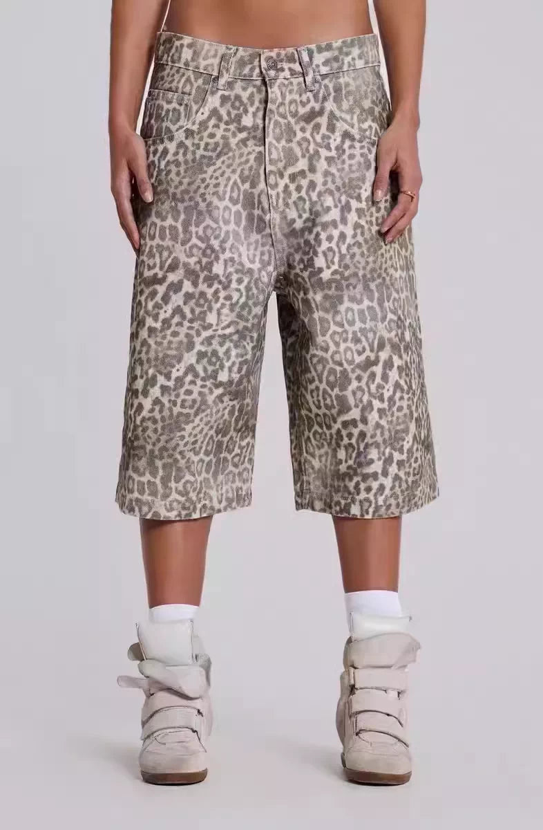 Jaded London 25 new faded leopard print full print loose wide leg low waist jeans