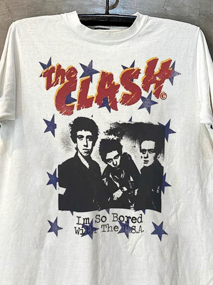 The Clash American New Wave Short Sleeve T-shirt Hiphop High Street Rascal Handsome Small Collar T-shirt