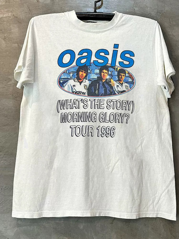 Oasis Rock Band Short Sleeve T-shirt Rapcore Portrait Atmosphere American Street Rascal Handsome Half Sleeve Male