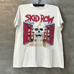 Skid Row穷街乐队骷髅头重金属oversize短袖高街hiphop痞帅T恤男