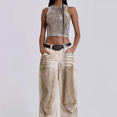 Jaded London millennial hot girl dirty dyed wide leg straight leg pants faded loose distressed casual denim pants