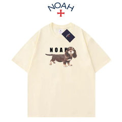 NOAH Summer American Trendy Brand Sausage Dog Printed Short sleeved T-shirt for Men and Women, Cotton Loose Round Neck Couple Half Sleeve (2)