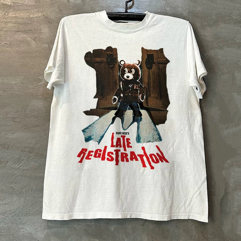 Kanye West Music Album Dropout Bear Tide Brand American Short sleeved T-shirt Hiphop Handsome Half Sleeve Male