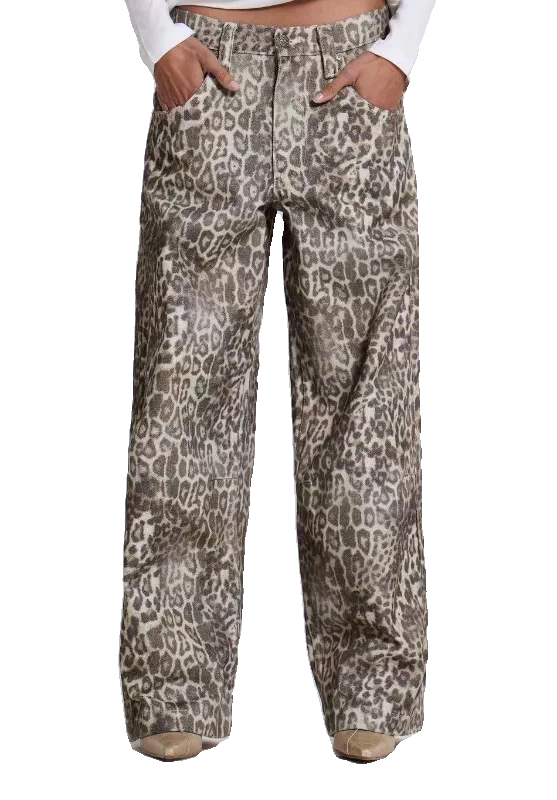 Jaded London 25 new faded leopard print full print loose wide leg low waist jeans