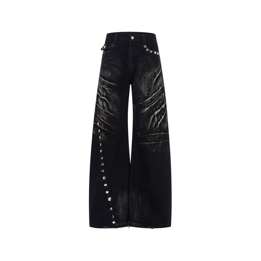 重工做旧水洗铆钉美式朋克风Oversized直筒长裤男2026夏季