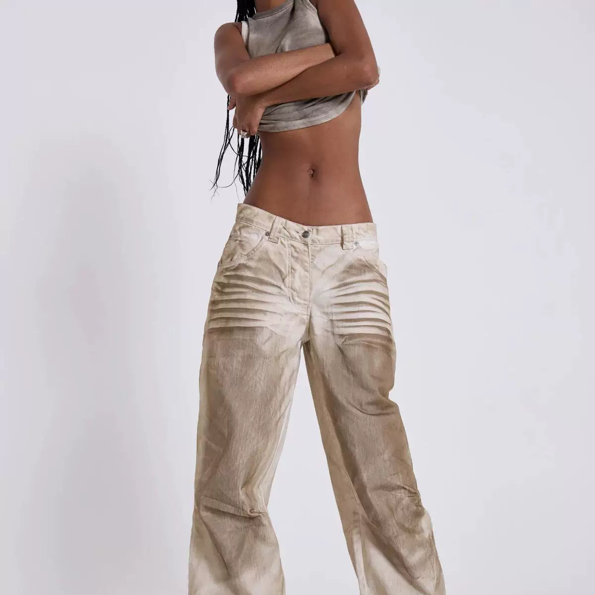 Jaded London millennial hot girl dirty dyed wide leg straight leg pants faded loose distressed casual denim pants