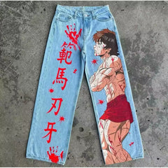 跨境外贸美式街头涂鸦卡通印花牛仔裤男休闲时尚直筒长裤潮 (2)