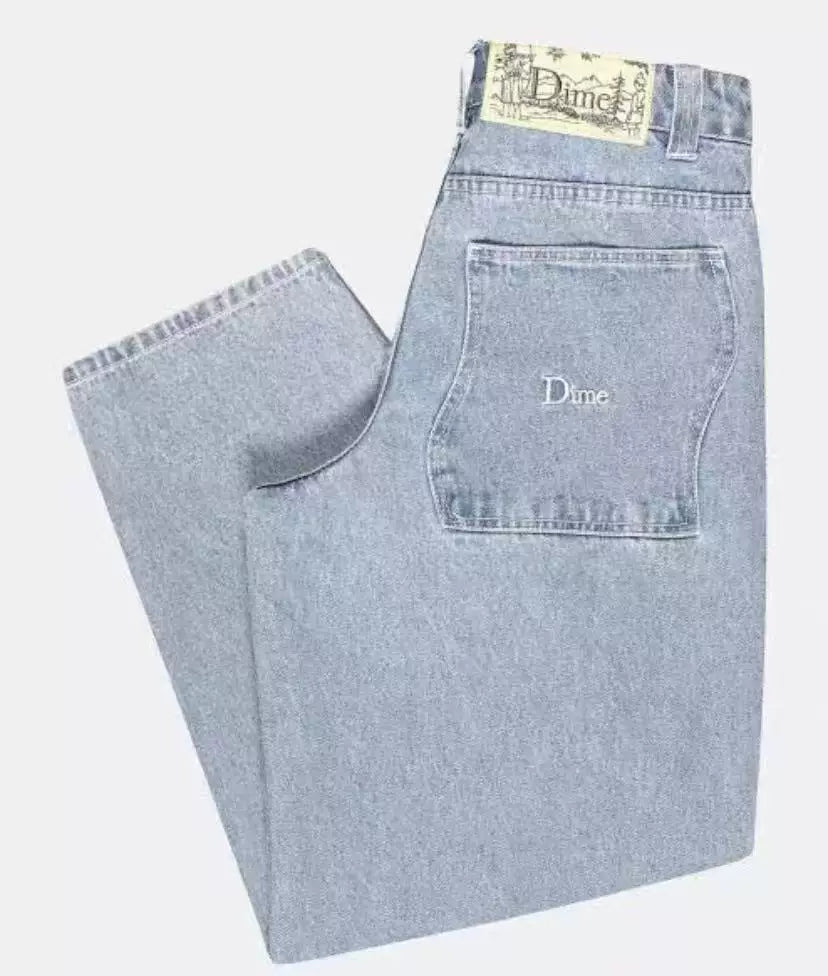 Trending street skateboard dime baby straight loose cotton denim pants Washing denim trousers men
