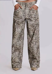 Jaded London 25 new faded leopard print full print loose wide leg low waist jeans