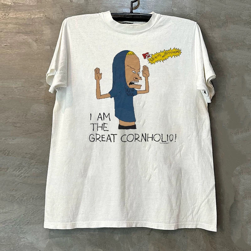 Beavis and Butthead Anime Cartoon American Retro Small Collar Short Sleeve T-shirt
