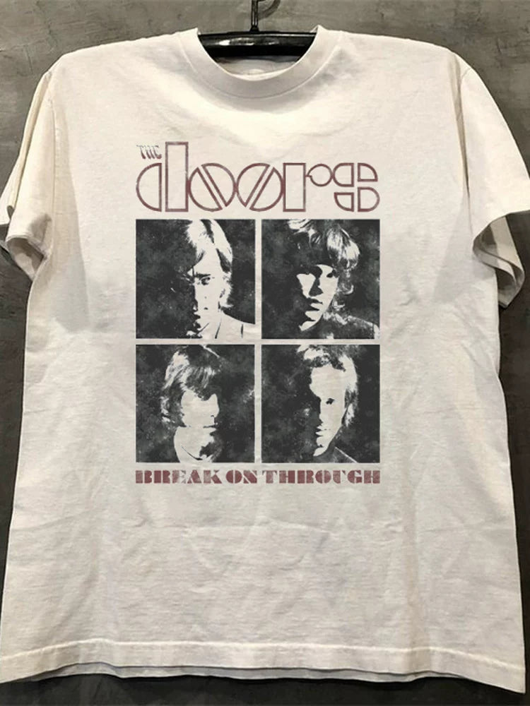 The Doors: Retro Portrait American Street Niche VTG Shoulder Loose Rock Short Sleeve T-shirt