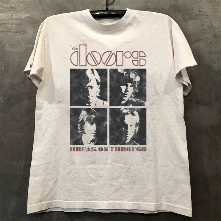 The Doors: Retro Portrait American Street Niche VTG Shoulder Loose Rock Short Sleeve T-shirt