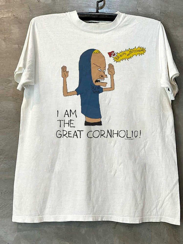 Beavis and Butthead Anime Cartoon American Retro Small Collar Short Sleeve T-shirt
