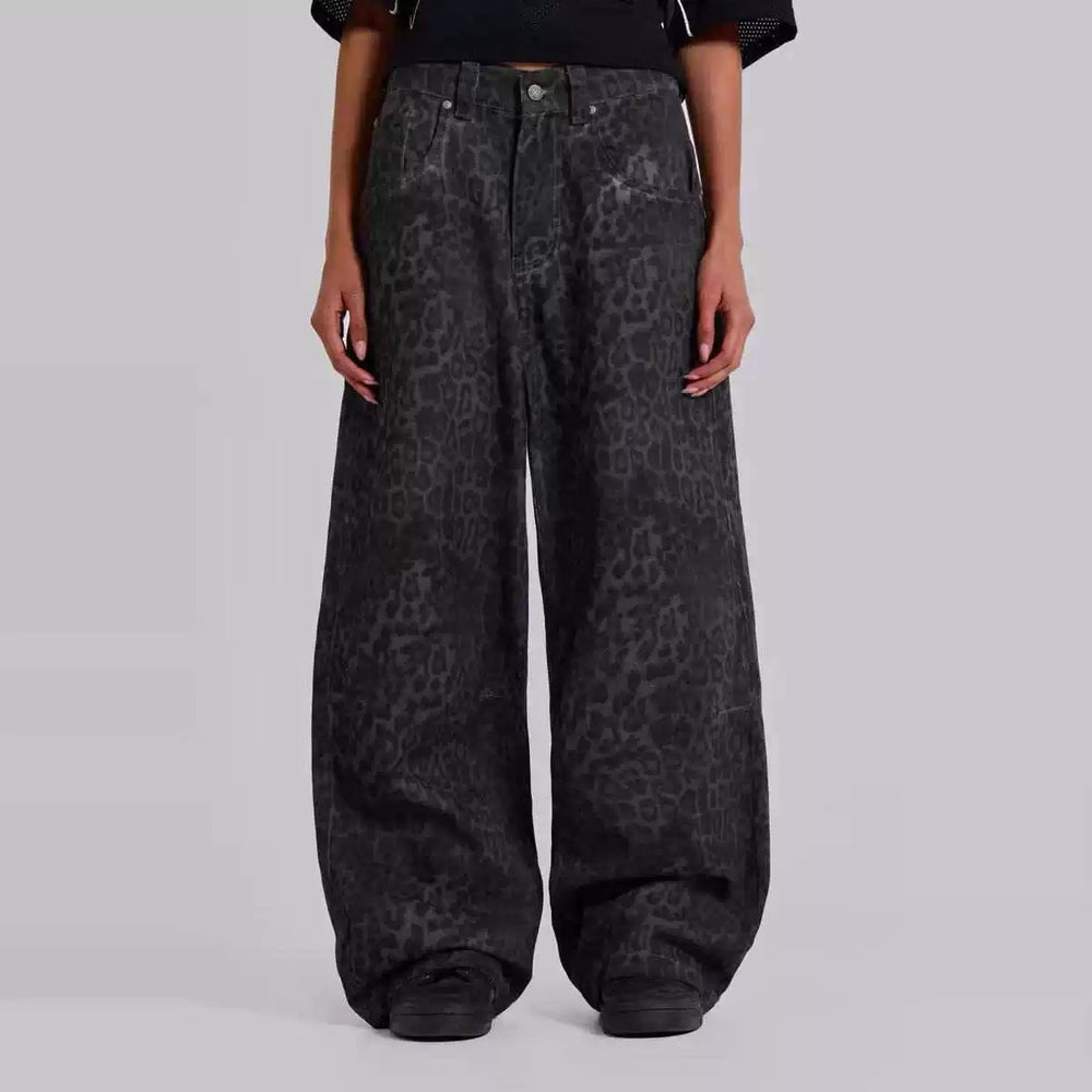 Jaded London 25 new faded leopard print full print loose wide leg low waist jeans