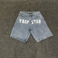 Trapstar美式街头嘻哈经典字母印花牛仔裤高街休闲夏季男女五分裤