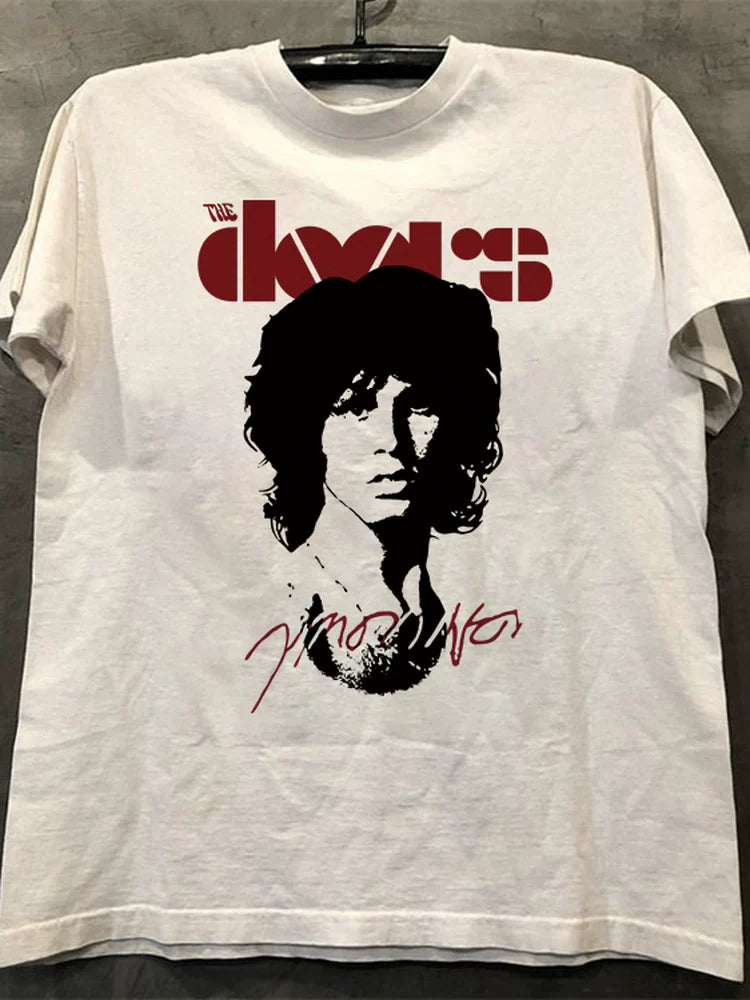 The Doors Band Blue Rock Short Sleeve T-shirt Hiphop American Street Portrait Trendy Brand Half Sleeve Male