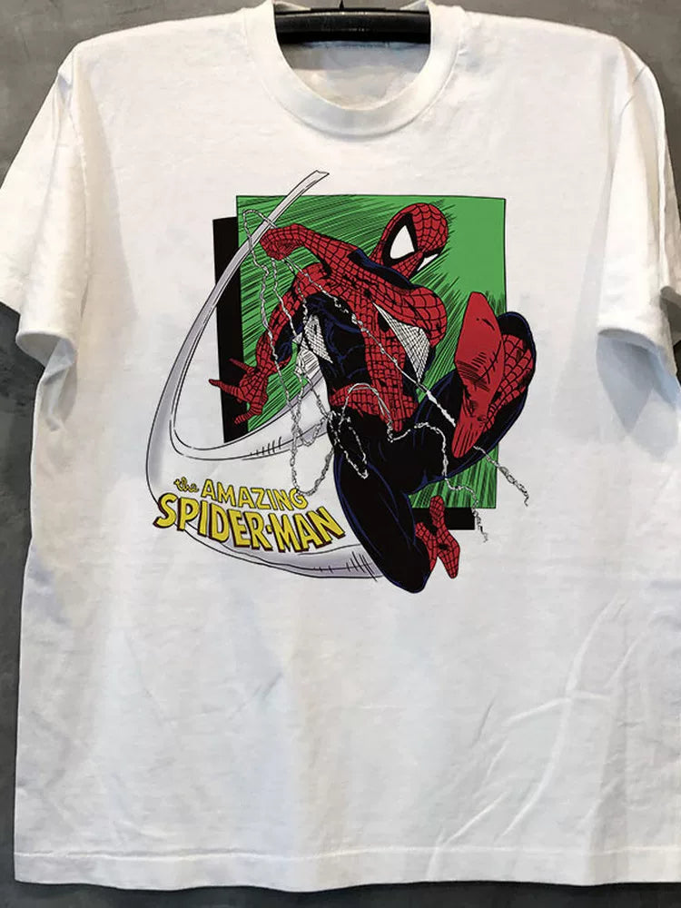 Spider Man co branded anime, Oldschool, college style, men's and women's high street short sleeved T-shirt trend