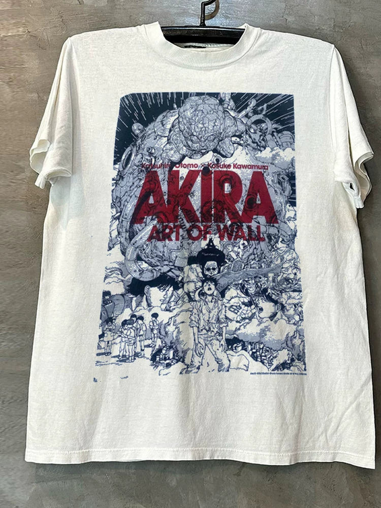 Akira Japanese anime peripheral vintage retro street trend off shoulder men's and women's short sleeved T-shirt