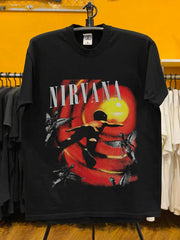 NIRVANA涅槃乐队落日天使复古插画Vintage潮酷痞帅短袖T恤中性风