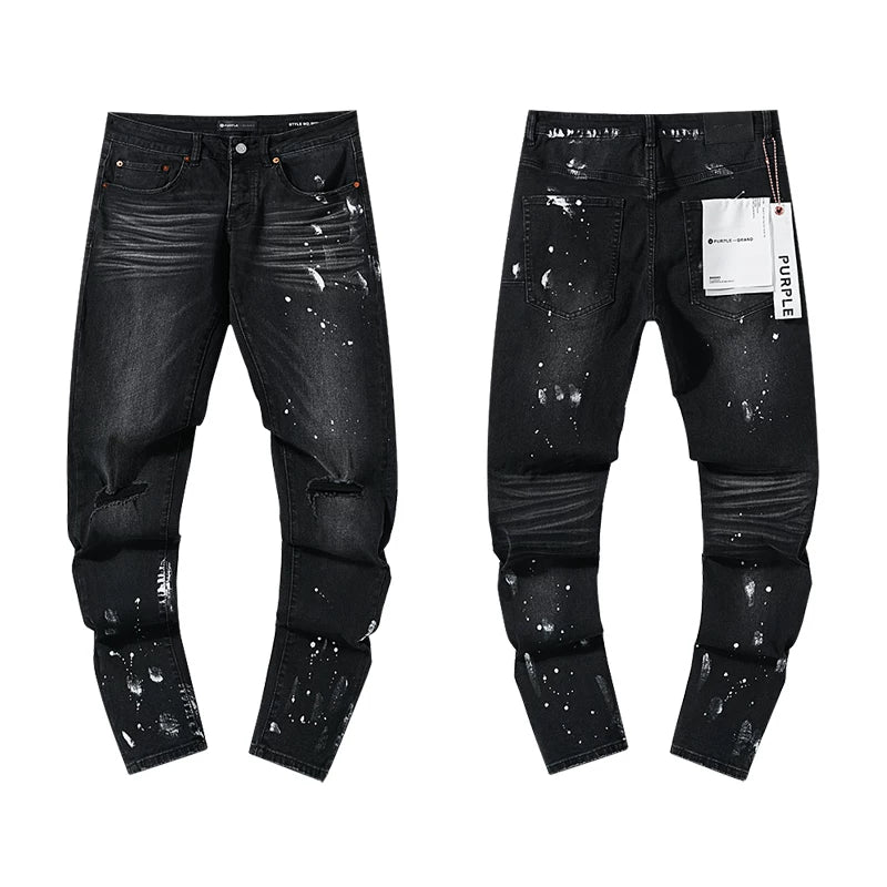 Retro Hole Patch Slim Denim Pants
