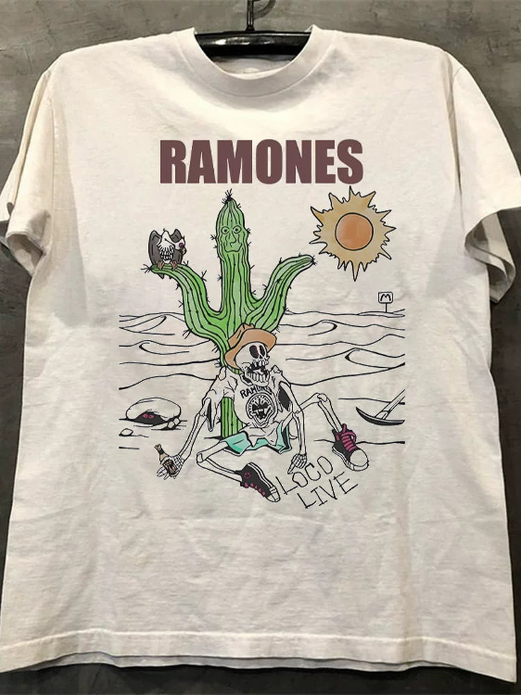 Ramones Retro American Street VTG Shoulder Loose Cotton Round Neck Rock Short Sleeve T-shirt