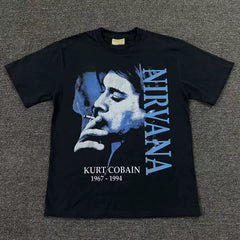 Nirvana涅槃乐队致敬科特柯本短袖T恤90s高街人像vintage美式上衣
