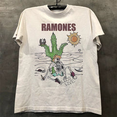 Ramones Retro American Street VTG Shoulder Loose Cotton Round Neck Rock Short Sleeve T-shirt