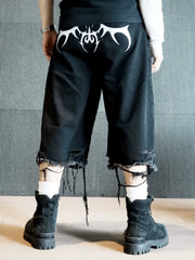 AONE4SURExBSSHTWASIL co created original embroidered LOGO street black distressed denim cropped pants