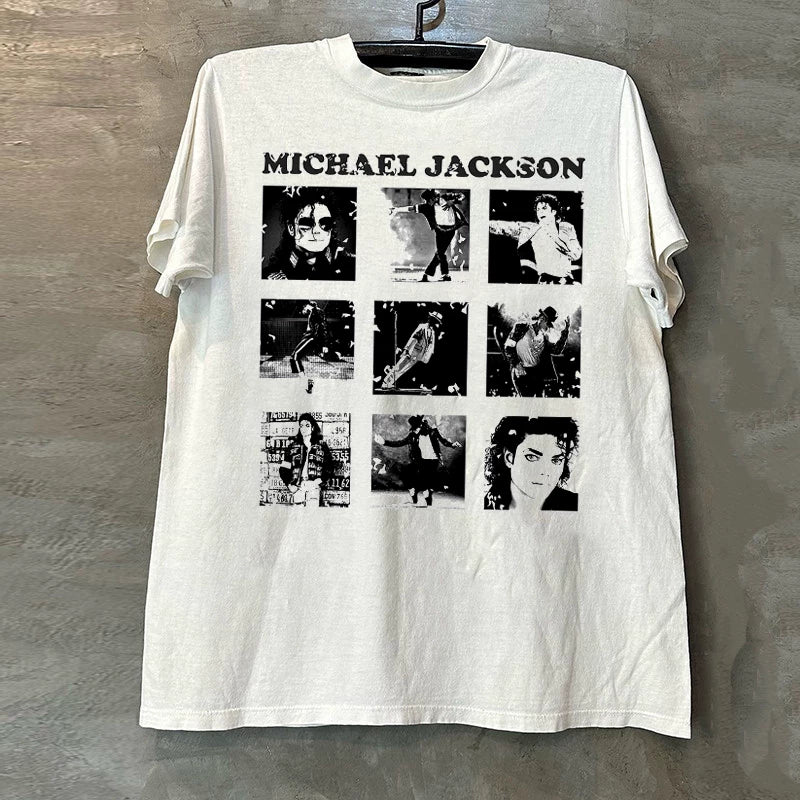 Michael Jackson American style small collar half sleeved pure cotton street short sleeved T-shirt trendy