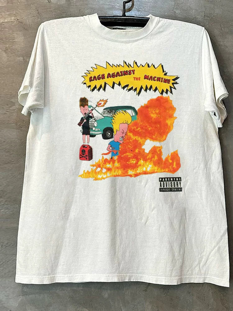 Beavis and Butt head flat four and big headed egg cartoon rock heavyweight cotton short sleeved men's and women's T-shirt trend