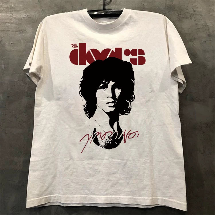 The Doors Band Blue Rock Short Sleeve T-shirt Hiphop American Street Portrait Trendy Brand Half Sleeve Male