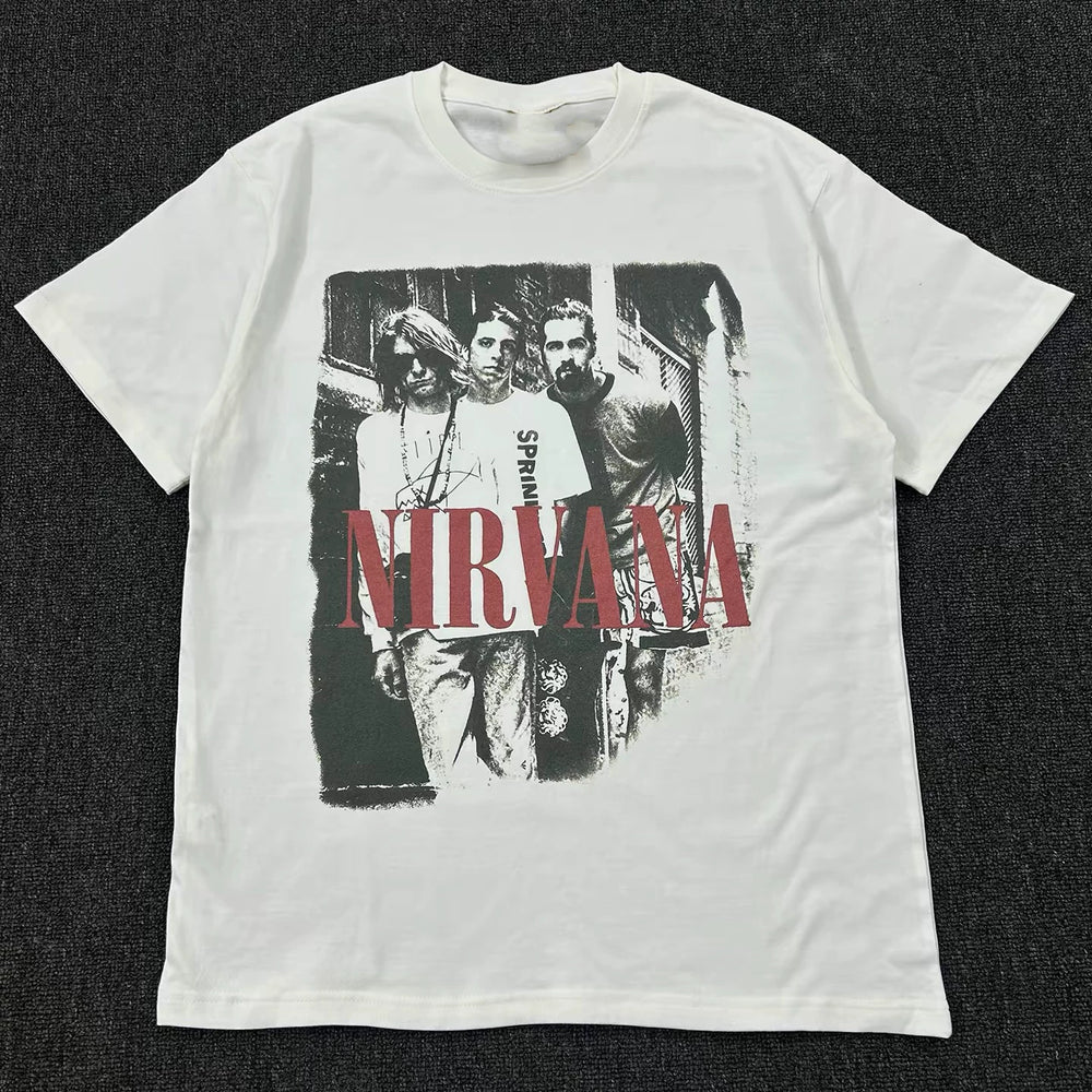 Nirvana涅槃乐队科特柯本vintage小众美式复古短袖T恤男女vtg上衣