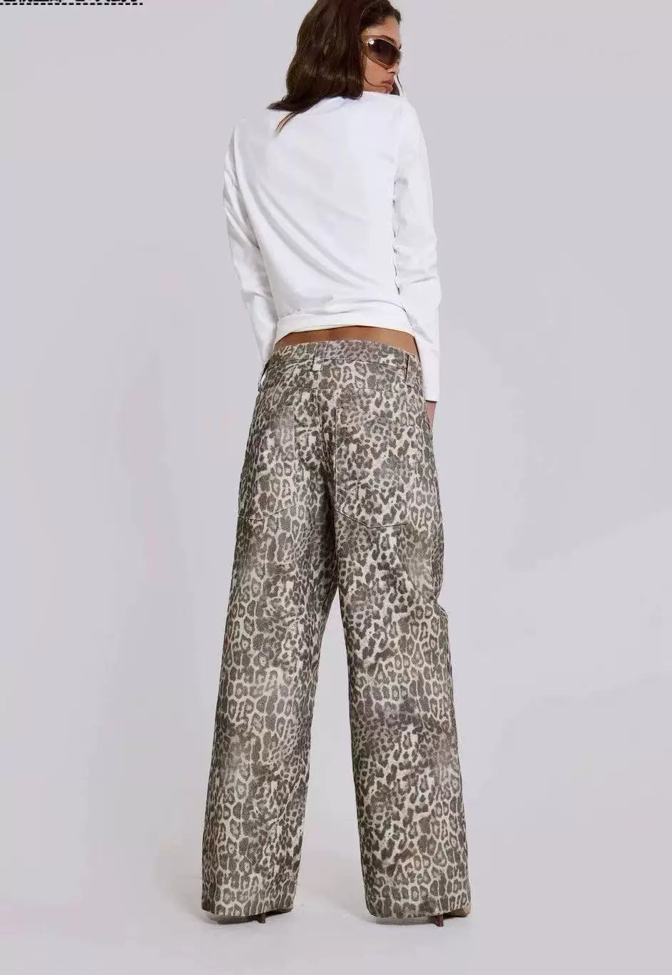 Jaded London 25 new faded leopard print full print loose wide leg low waist jeans