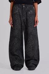 Jaded London 25 new faded leopard print full print loose wide leg low waist jeans