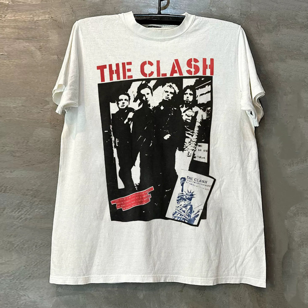 The Clash Rock Band Short Sleeve T-shirt Vibe High Street Portrait American Small Collar Rascal Handsome Half Sleeve Male