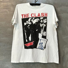 The Clash Rock Band Short Sleeve T-shirt Vibe High Street Portrait American Small Collar Rascal Handsome Half Sleeve Male