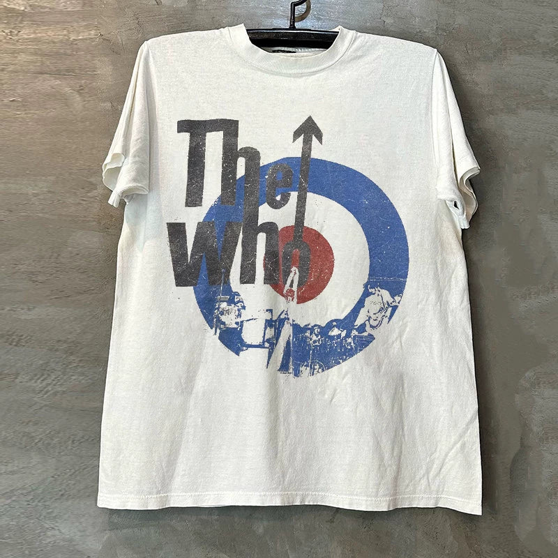 The Who Who band European and American high street rock style oversized vintage short sleeved men's and women's heavyweight cotton T-shirts