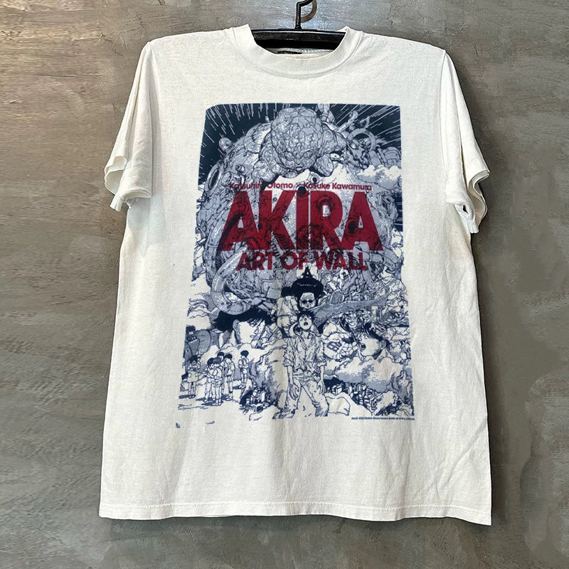 Akira Japanese anime peripheral vintage retro street trend off shoulder men's and women's short sleeved T-shirt