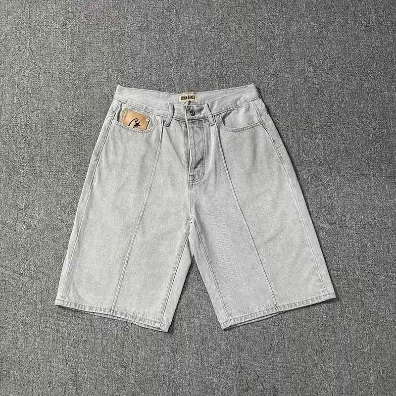 Corteiz Demon Island Embroidery Pentagram denim shorts Men's summer high street loose casual pants pants tide